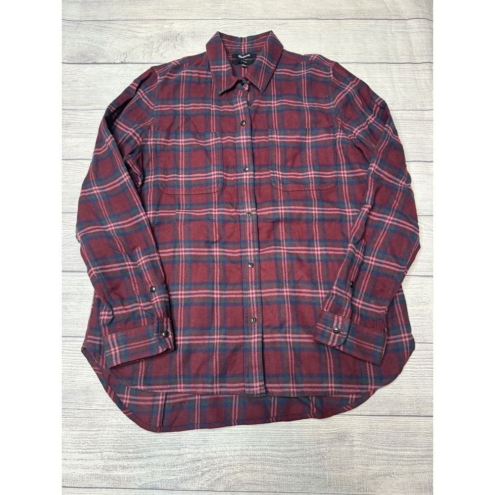 Madewell Ex-Boyfriend Shirt Jensen Plaid Cabernet‎ Flannel Button Down Large